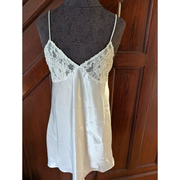 Vintage White Satin & Lace Slip Dress With Spaghetti Straps - Picture 1 of 4